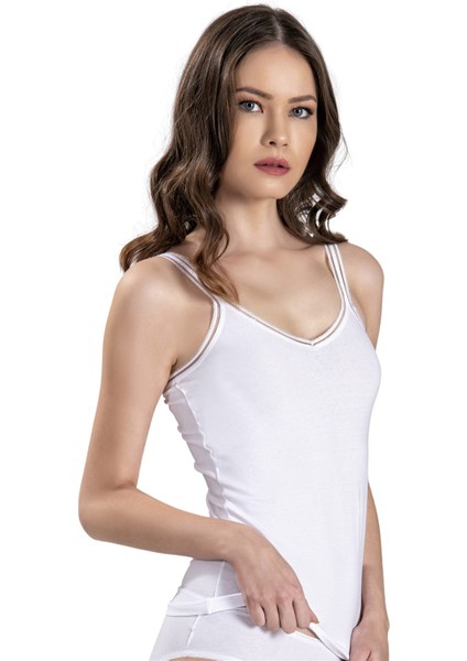 Kadın Beyaz Pamuklu Likralı Atlet 553 modelleri