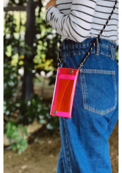 Jellyfon Askılı Şeffaf Telefon Çantası Pembe Minimal Hediye Tasarım Pvc Renkli Unisex Erkek Kadın
