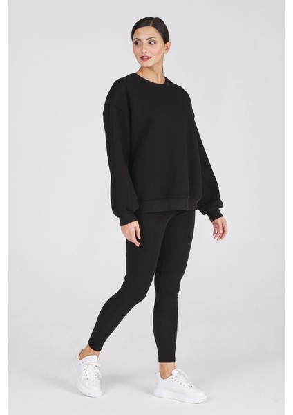 Giyim Basic Oversize Termal Sweatshirt Siyah