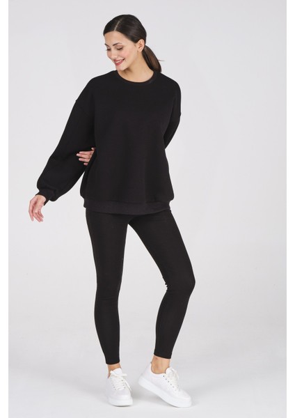 Giyim Basic Oversize Termal Sweatshirt Siyah modelleri