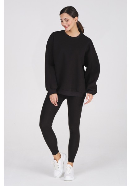 Giyim Basic Oversize Termal Sweatshirt Siyah fırsatları