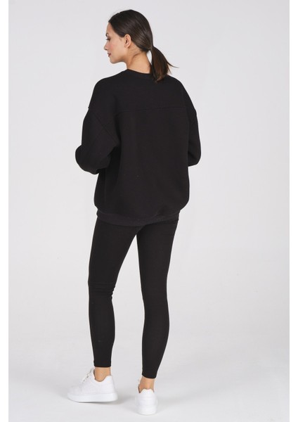 Giyim Basic Oversize Termal Sweatshirt Siyah indirimleri