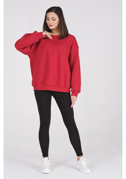 Giyim Basic Oversize Termal Sweatshirt Kırmızı