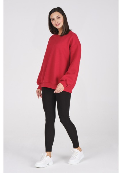 Giyim Basic Oversize Termal Sweatshirt Kırmızı modelleri