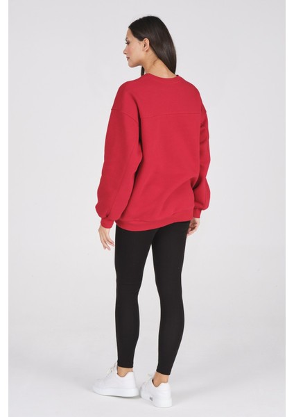 Giyim Basic Oversize Termal Sweatshirt Kırmızı fırsatları