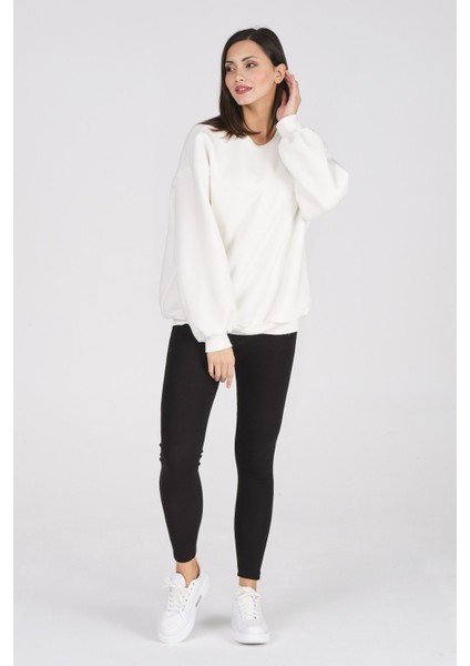 Giyim Basic Oversize Termal Sweatshirt Ekru