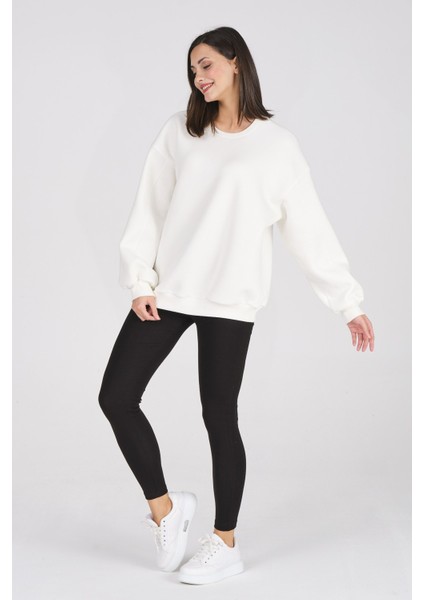 Giyim Basic Oversize Termal Sweatshirt Ekru fırsatları