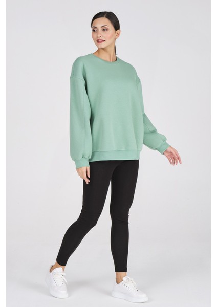 Giyim Basic Oversize Termal Sweatshirt Mintyeşili modelleri