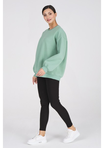 Giyim Basic Oversize Termal Sweatshirt Mintyeşili fırsatları