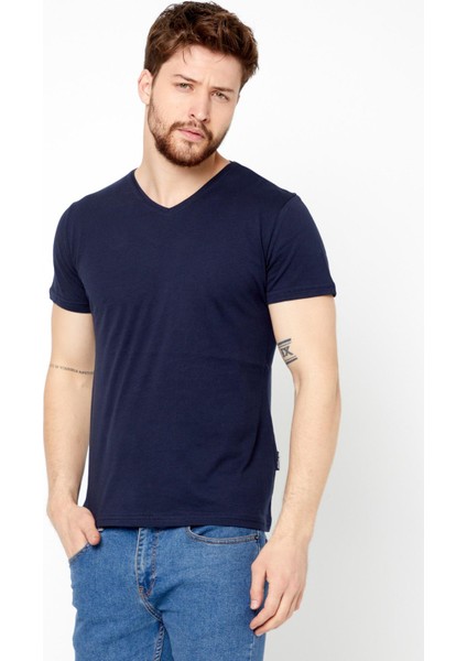 mmetalic Metalıc  Erkek Çok Renkli T- Shirt Regular Fit Rahat Kesim V Yaka 5'li Basic Tişört Paketi