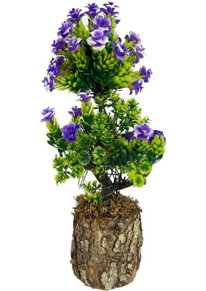 Nettenevime Bonsai Dekoratif Yapay Ağaç Mor Güllü Top Kafalı Bonzai 30CM