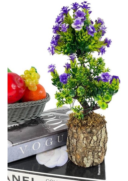 Nettenevime Bonsai Dekoratif Yapay Ağaç Mor Güllü Top Kafalı Bonzai 30CM