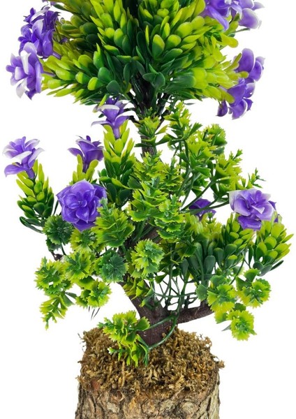 Nettenevime Bonsai Dekoratif Yapay Ağaç Mor Güllü Top Kafalı Bonzai 30CM