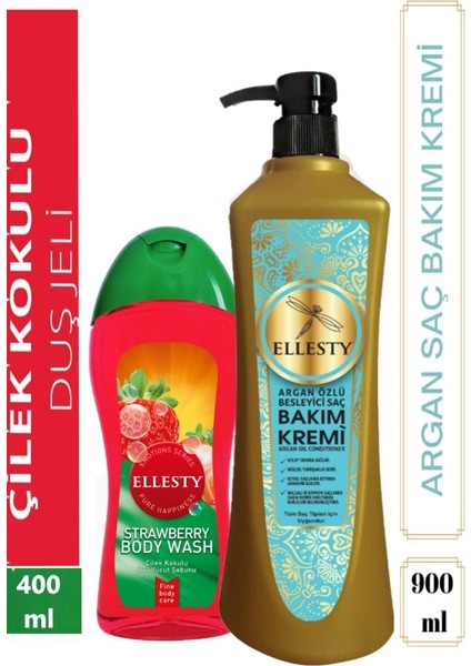 Argan Özlü Bakım Kremi 900 Ml+Çilek Kokulu Duş Jeli 400 ml