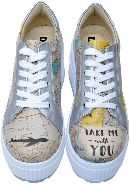 Kadın Vegan Deri Bej Kalın Taban Sneakers - Take me with you Tasarım