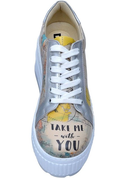 Kadın Vegan Deri Bej Kalın Taban Sneakers - Take me with you Tasarım