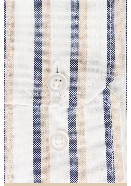 Erkek Füme-Taba Çizgili Desen Uzun Kol Düğmeli Yaka Klasik Kesim Gömlek modelleri