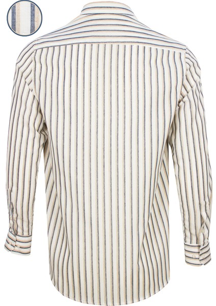 Erkek Füme-Taba Çizgili Desen Uzun Kol Düğmeli Yaka Klasik Kesim Gömlek fırsatları