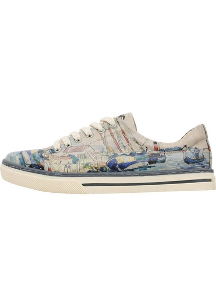 Kadın Vegan Deri Bej Sneakers - Watercolor and Sailors Tasarım modelleri