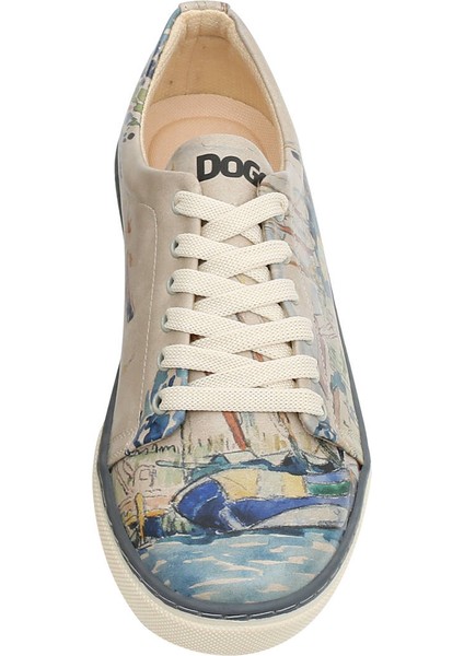 Kadın Vegan Deri Bej Sneakers - Watercolor and Sailors Tasarım indirimleri