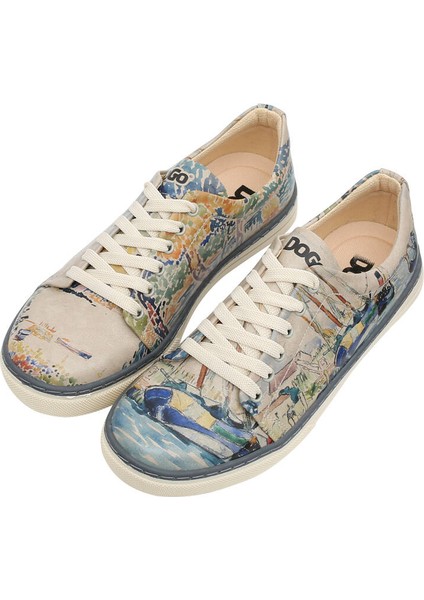 Kadın Vegan Deri Bej Sneakers - Watercolor and Sailors Tasarım