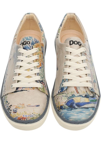 Kadın Vegan Deri Bej Sneakers - Watercolor and Sailors Tasarım fiyatları