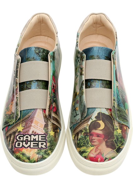 Erkek Vegan Deri Çok Renkli Slip On Sneakers - Game Over Princess Tasarım