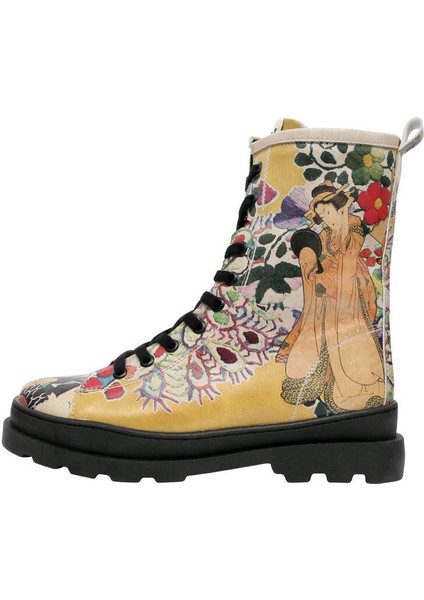Kadın Vegan Deri Çok Renkli Fermuarlı Uzun Bot - Spring Embroidery Tasarım modelleri