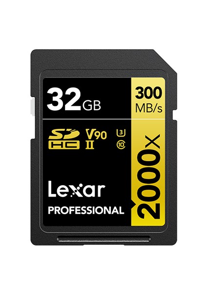 32GB Lexar® Professional 2000X Sdhc™ Uhs-Iı Cards, Up To 300MB/S Read 260MB/S Write C10 V90 U3