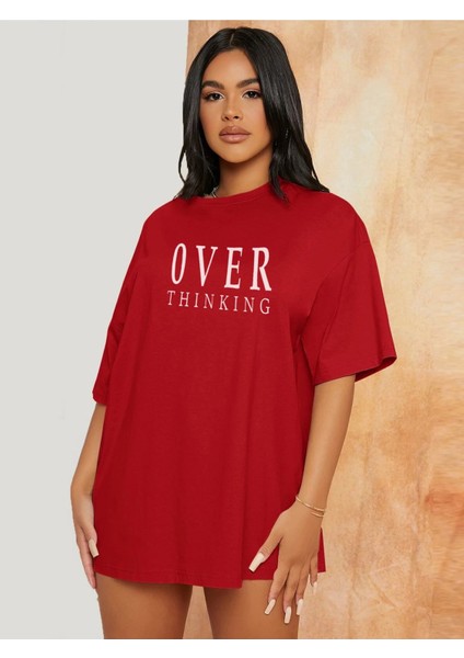 Kadın Over Thinking Baskılı Oversize T-Shirt