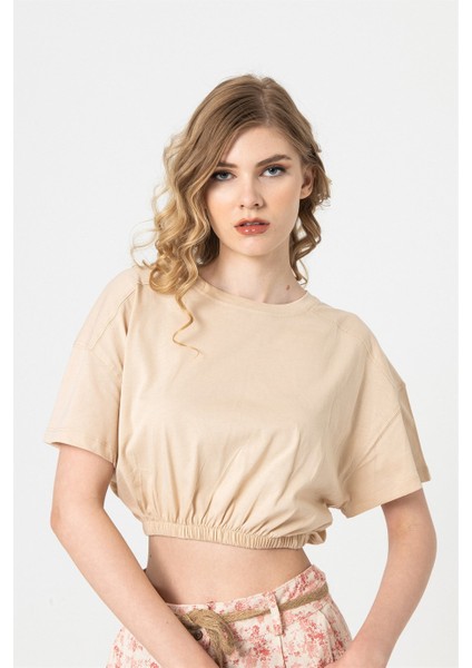 Camel Beli Lastikli Crop