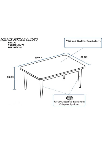 KFH-1901 Açılır Katlanır Ayaklı Yemek ve Mutfak Masası 80 x 130 cm