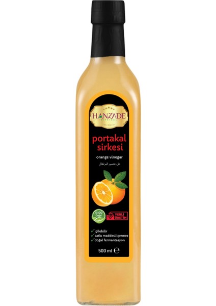 İçilebilir Katkısız Cam Şişe Portakal Sirkesi 500 ml