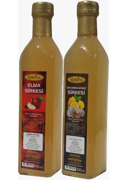 Elma Sirkesi 500 ml + Limon Sarımsak Maydanoz Sirkesi Cam Ambalaj 500 ml