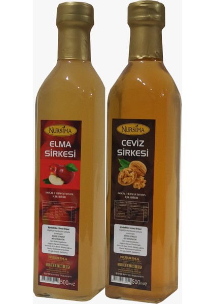 Elma Sirkesi 500 ml + Ceviz Sirkesi Cam Ambalaj 500 ml