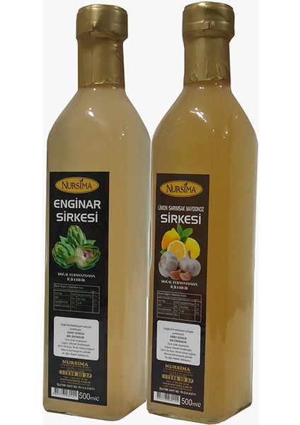Enginar Sirkesi 500 ml + Limon Sarımsak Maydanoz Sirkesi Cam Ambalaj 500 ml