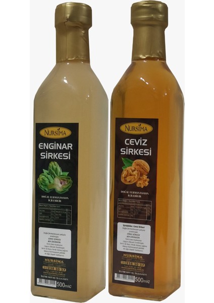 Enginar Sirkesi 500 ml + Ceviz Sirkesi Cam Ambalaj 500 ml