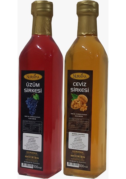 Üzüm Sirkesi 500 ml + Ceviz Sirkesi Cam Ambalaj 500 ml