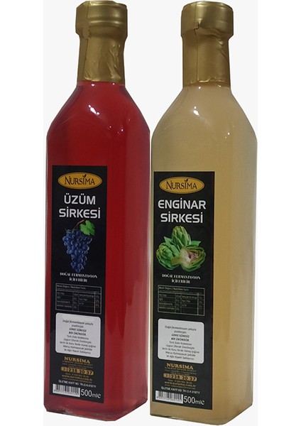 Üzüm Sirkesi 500 ml + Enginar Sirkesi Cam Ambalaj 500 ml