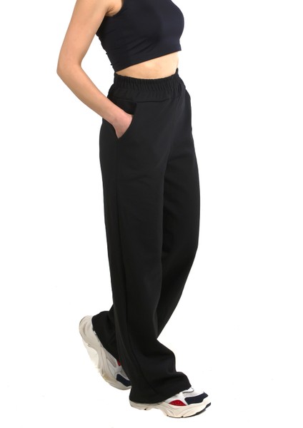 Kadın Siyah Yüksek Bel Bol Kesim Eşofman Altı modelleri