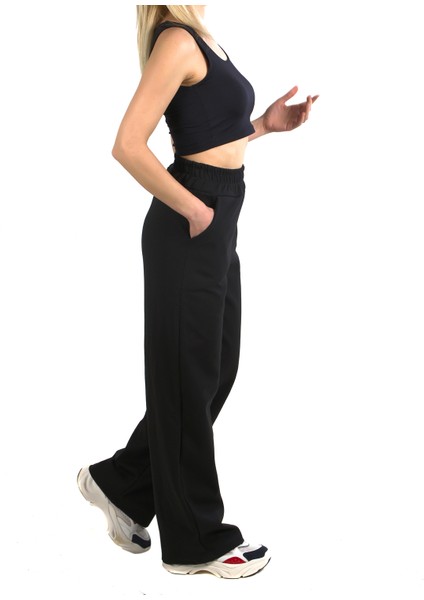 Kadın Siyah Yüksek Bel Bol Kesim Eşofman Altı