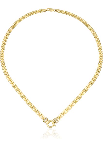 14 Ayar Altın Taşlı İçi Boş Çiftli Gurmet Zincir Kolye