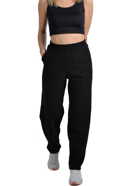 Kadın Siyah Yüksek Bel Basic Eşofman Altı