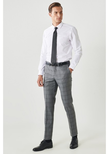 ALTINYILDIZ CLASSICS Erkek Gri Ekstra Slim Fit Dar Kesim Mono Yaka Kareli Takım Elbise