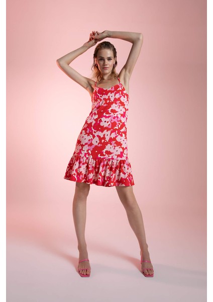 Askılı Floral Desenli Midi Elbise Y9679AZ22HS