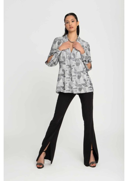 Özel Tasarım Kesik Kol Detaylı Özel Kumaş Şal Yaka Kadın Ceket KEYM01