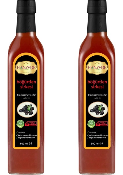 Böğürtlen Sirkesi 500 ml x 2 Adet Doğal Fermantasyon Içilebilir Katkısız Cam Şişe