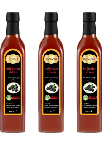 Böğürtlen Sirkesi 500 ml x 3 Adet Doğal Fermantasyon Içilebilir Katkısız Cam Şişe