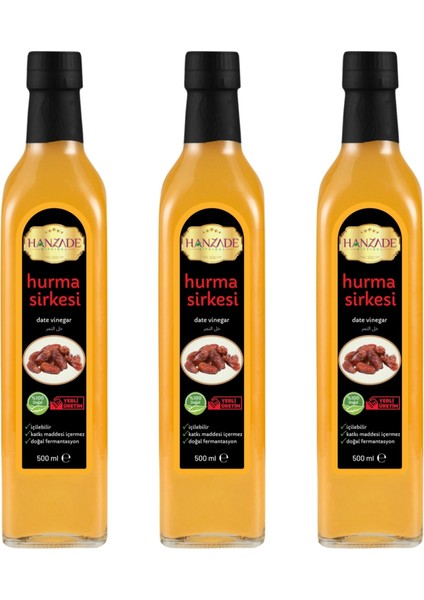 Hurma Sirkesi 500 ml x 3 Adet Doğal Fermantasyon Içilebilir Katkısız Cam Şişe