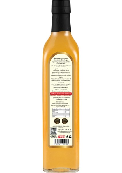 Hurma Sirkesi 500 ml x 3 Adet Doğal Fermantasyon Içilebilir Katkısız Cam Şişe